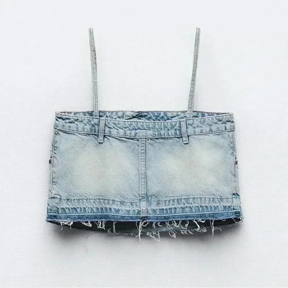 ZARA Denim Crop Top Size Medium NWT - Picture 4 of 11